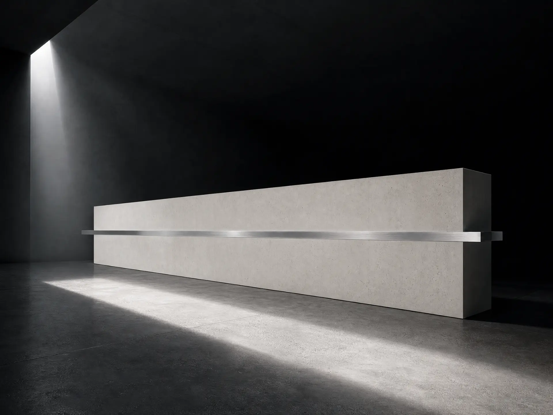 A concrete monolith lit by a single shaft of light